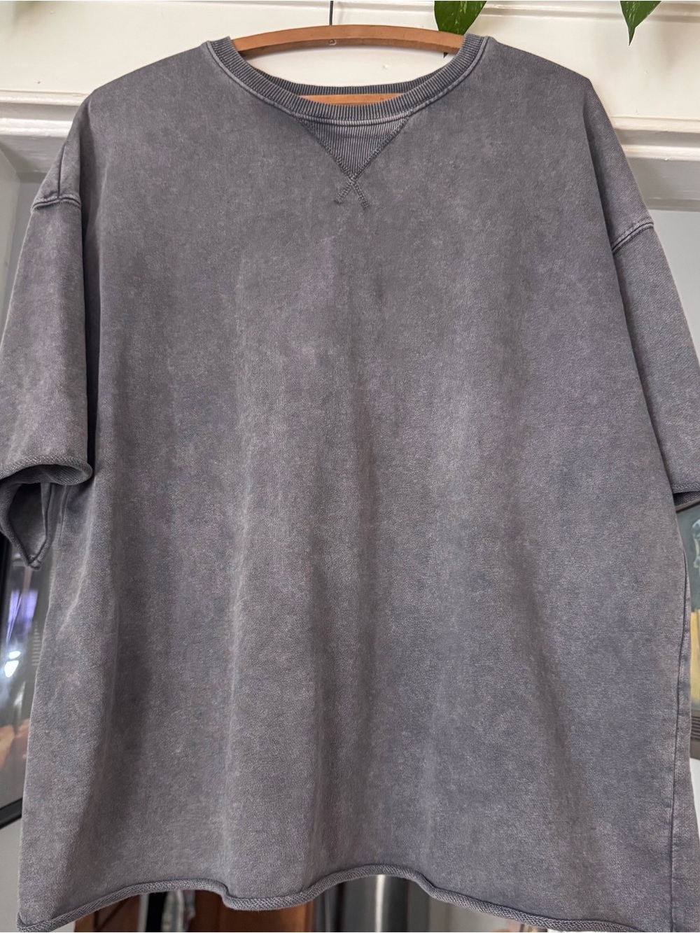 Zara Grey Heavy short sleeve Henley jersey sweatshirt